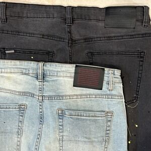 Lot of 2 Serenede Jeans Men 34x32 Denim Skinny Stretch Distressed Paint Splatter